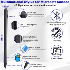 Surface Pro Pen for Surface Pro 9/10/11/8/X/7/7 plus/6/5/4/3, Surface Book/Laptop/Go/Studio, Palm Rejection, 4096 Pressure Sensitivity,Magnetic
