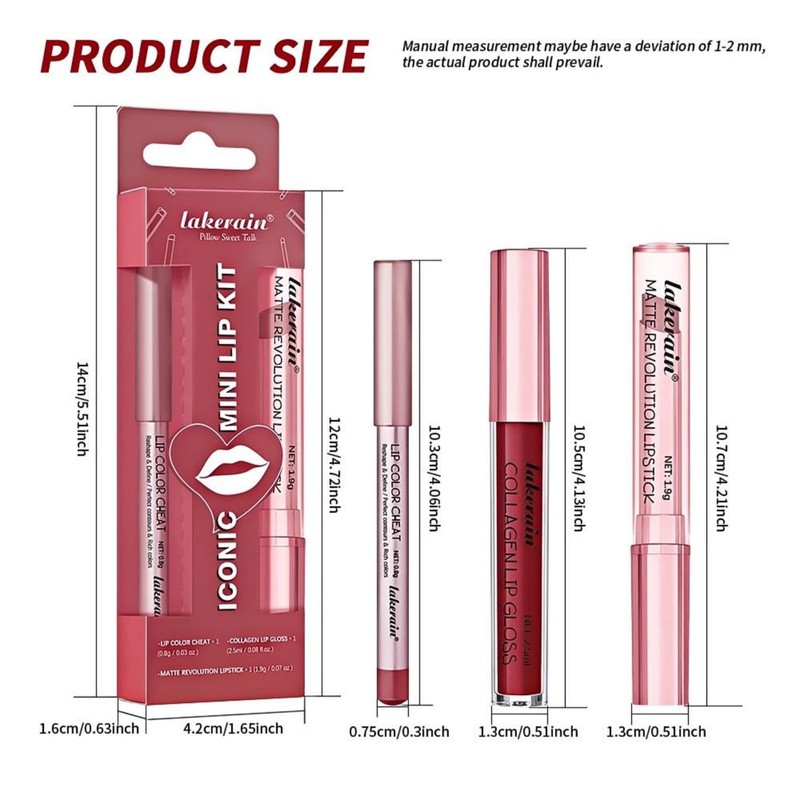 3 Pcs Matte Lipstick Lip Liner Stain Pencil Set with