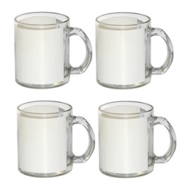 Sublimation Glass Clear Transparent White Patched Scratched Blank Gift Mug 11 ounces 4 pieces Heat Thermal Coating Transfer dye Diswashable Microwave Safe