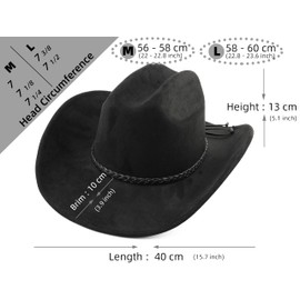 Pro Celia Big Wide Brim Cowboy Hat for Women Men Felt Western Cowgirl Hats (US, Alpha, Medium, PU-Black)