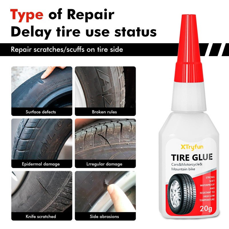 XTryfun Black Tire Glue for Rubber Adhesive for Sidewall Bonding