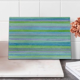 Ambesonne Blue Cutting Board, Hand Drawn Style Watercolor Striped Pattern Soft Colors Acrylic Paint Artwork, Decorative Tempered Glass Cutting and Serving Board, Small Size, Violet Green