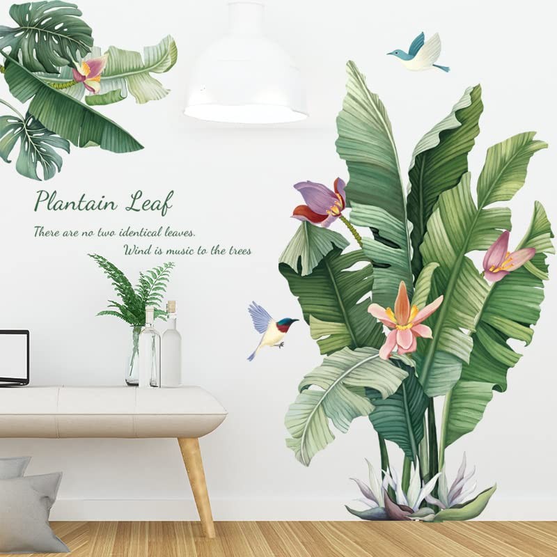 Fujitoya Flower Green Leaves Birds Plants Green Flower Wall Sticker
