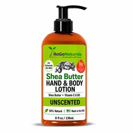 Loción corporal sin fragancia de karité RaGaNaturals, 8 onzas líquidas, fabricada con aceite de argán, manteca de karité, aceite de aguacate, vitamina