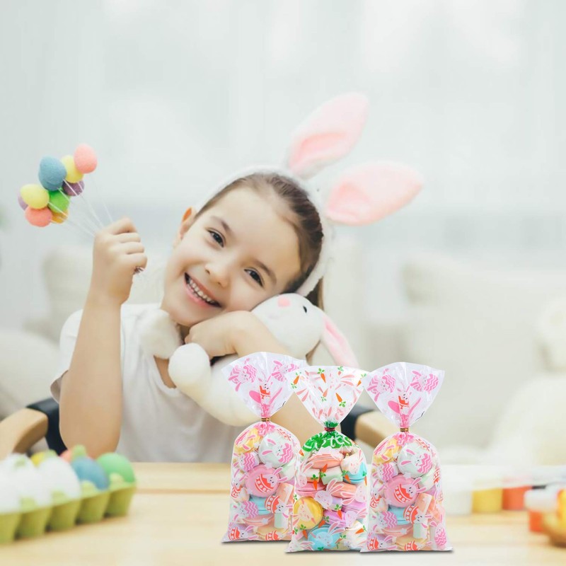 STEFORD Easter Clear Cellophane Bags,120PCS Clear Candy Cookie Treat Bags