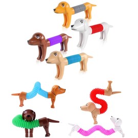 Dusenly 4pcs Dog Pop Tubes Dog Fidgets Stretch Toy Party Favors Classroom Prizes Birthday Gifts Sensory Toys