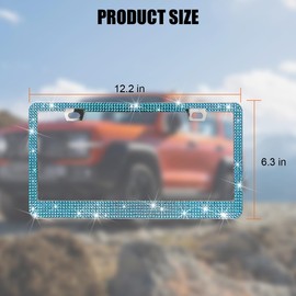 Bling Car License Plate Frame, Crystal Rhinestones Vehicle License Plate Holder Cover with Screws Caps for Woman Girl, Automotive Exterior Tag Bracket, Universal for SUV Sedan Truck (Blue)