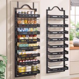 8-Tier Over The Door Pantry Organizer, Large 2 IN 1 Wall Mount or Hanging Pantry Door Organizer, Pantry Organization and Storage with Adjustable Basket, Spice Rack for Kitchen Cabinet, Bathroom, Black