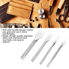 4PCS Leather Craft Hole Punch Stitching Tools Prong Spacing, Made of Stainless Steel, Meet Your Different Demands, Quick and Effortless Punching, Comfortable Grip,