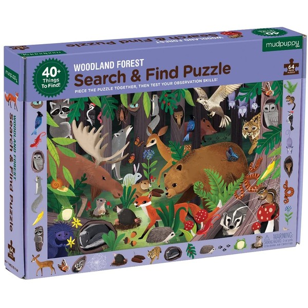 Mudpuppy Woodland Forest Search and Find Puzzle, 64 Pieces, 23”x15.5” – for Ages 4-7 - Colorful Illustrations of Animals, Insects, Plants Found in The Forest, Multicolor (9780735355798)