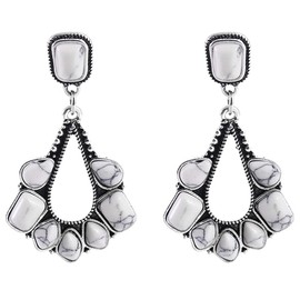 BG&WLing Turquoise Earrings for Women 925 Sterling Silver Large Teardrop Dangle Statement Earring Western Bohemia Vintage Jewelry (White)