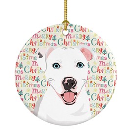 Caroline's Treasures Pit Bull White #1 Christmas Ceramic Ornament Christmas Tree Hanging Decorations for Home Christmas Holiday, Party, Gift, 3 in, Multicolor