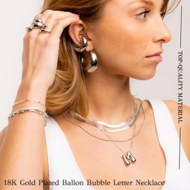 FCBTOCO Gold Bubble Letter Necklace, 18K Gold Plated Brass, Women's 16+2 Inch Adjustable Chain, No Gemstone
