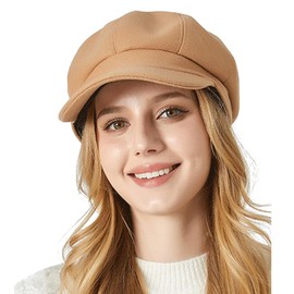 Redwestmelon Women's Newsboy Cap Retro Plaid Octagonal Hat Outdoor Sun Hats Painter Beret Sunscreen Hats Painter Tour Cap Camel