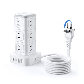 Power Tap, Tower, Extension Cord, 12 AC Outlets, 2 USB-A and 2 USB-C Ports, 180° Swing Plug, Bulk Switch, Overload Protection, Lightning Guard, NTONPOWER Table Tap, Can be Fixed Under Desk, Octopus