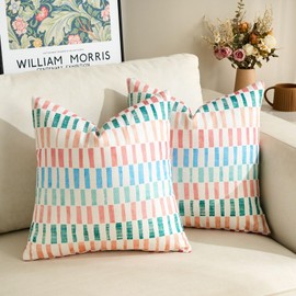 16x16 Pillow Covers Cotton and Linen Throw Pillow Cover Plaid Pillows Cover Striped Throw Pillow Geometric Pillow Covers Abstract Colorful Pillow Case for Boho Room Decor Home Decor Living Room
