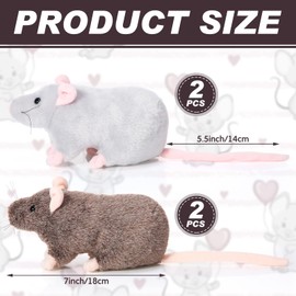 Kasyat 4 Pcs Fake Rat Stuffed Animals 7 Inch Fake Mouse Plush Toys Soft Cuddly Stuffed Mouse Realistic Rat Plushies for Costume Accessories Birthday Party Favors Prank Props(Brown, Grey)