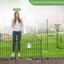 Blingluck Decorative Metal Garden Fence with Gate Lock 10 Panels, 24in (H) x 20ft (L) No Dig Dog Fence Outdoor for Yard, Temporary Rustproof Metal Wire Rabbit Dog Garden Border Fencing for Patio