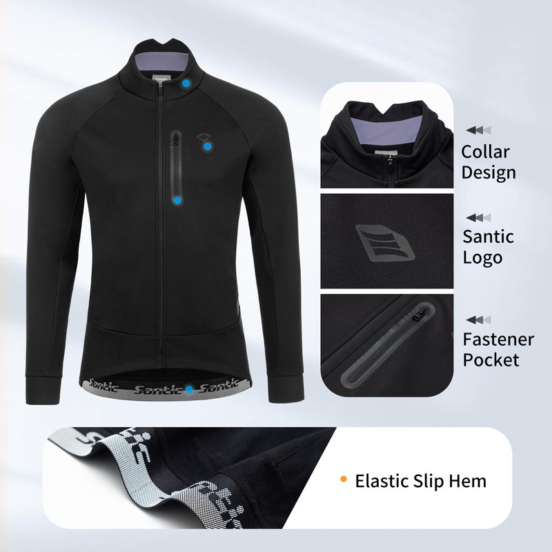 Santic Men's Cycling Jacket Winter Thermal Fleece Windproof Breathable Reflective