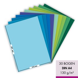 MarpaJansen Coloured Drawing Paper in a Mix of Colours, 10 Colours, A4, 30 Sheets, 130 g/m², Modern Folding Paper for Card Making and Origami, Blue Angel Certified