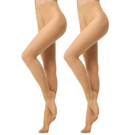 Aaronano 2 Pairs Run Resistant Tights for Women Semi Opaque Rip-Resist Pantyhose with High Waist Natural Large