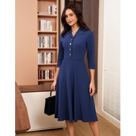 GRACE KARIN Wedding Guest Dresses for Women Semi Formal V-Neck Fall Midi Dresses Navy Blue M