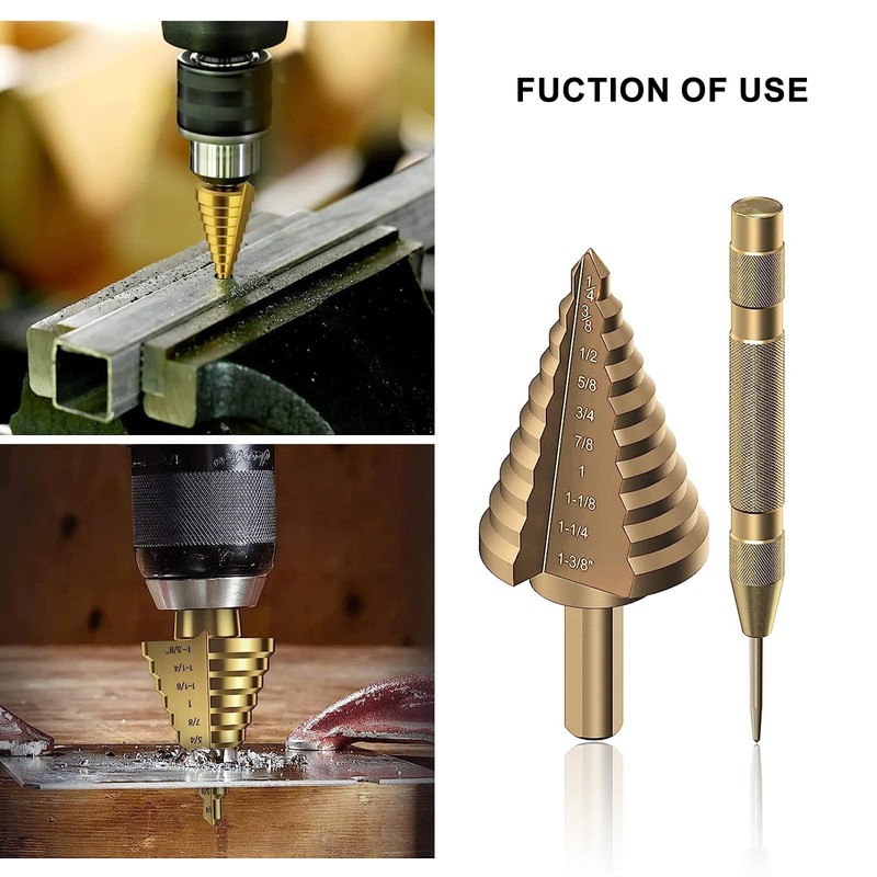 Wexecon 6pcs Step Drill Bit Set, 5 Titanium Coated Hss