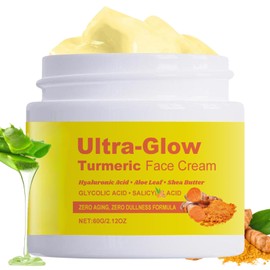 Korean Turmeric Face Cream - Anti-Aging Turmeric Cream & Face Moisturiser for Dull & Dry Skin - K Beauty Skincare with Hyaluronic Acid, Glycolic Acid, Aloe & Shea Butter - Ultra Glow Cream for Women