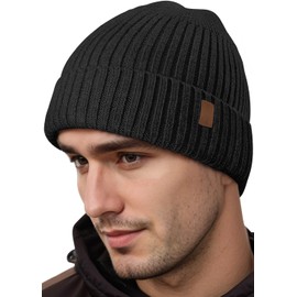 Unisex Winter Hat Men Women Warm Hat Men's Winter Knitted Hats for Men, Hood Men's Winter Hats Men, Outdoor Hat Ski Hat Men's Winter Cap Gifts for Men Christmas, Style2-Black