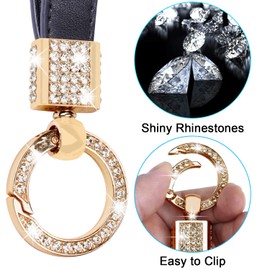 wisdompro Genuine Leather Car Keychain, Keyrings for Car Keys, Bling Car key Fob keychain, Leather Keychain Strap with Anti-lost D-Ring for Men and Women - Black