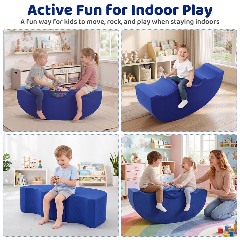 BALAPET Kids Sensory Rocking Chair, 2-Person Foam Seesaw, Navy Blue
