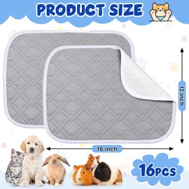 Locmeo 16 Pcs Guinea Pig Cage Liners Bulk 12 x 16 Inch Washable Guinea Pig Pee Pads Waterproof Reusable Anti Slip Rat Bedding Fast Absorbent Pee Pad for Small Animals Rabbit Hamster Rat