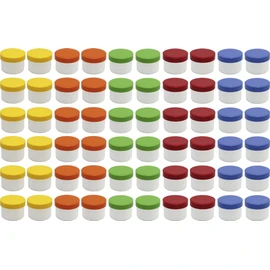 60 ointment containers, cream containers, ointment pot, flat, 35 ml contents with coloured lids, made in Germany