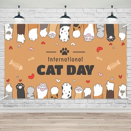 Lofaris International Cat Day Banner 70.8x43.3in, Cute Paw Print Celebration Decor, Bright Colorful Feline-Themed Banner for Events and Parties
