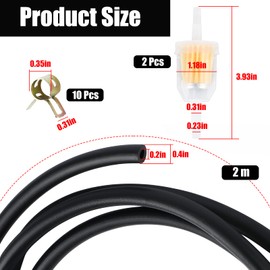 Fuel Hose Set, 2 Metre Fuel Line Diameter 5 mm with 2 Petrol Filter and 10 Pieces Hose Clamps for Cars, Motorcycles, Lawnmowers, Scooter