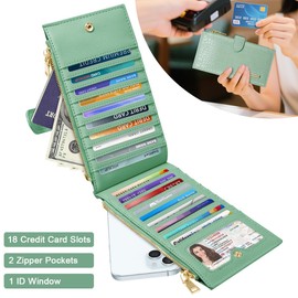 Simikol Large Capacity Wallets for Women Crocodile RFID Blocking 19 Card Slots Organizer Wallet Womens Billfold Long Purse Credit Cards Holder with Double Zipper,Green