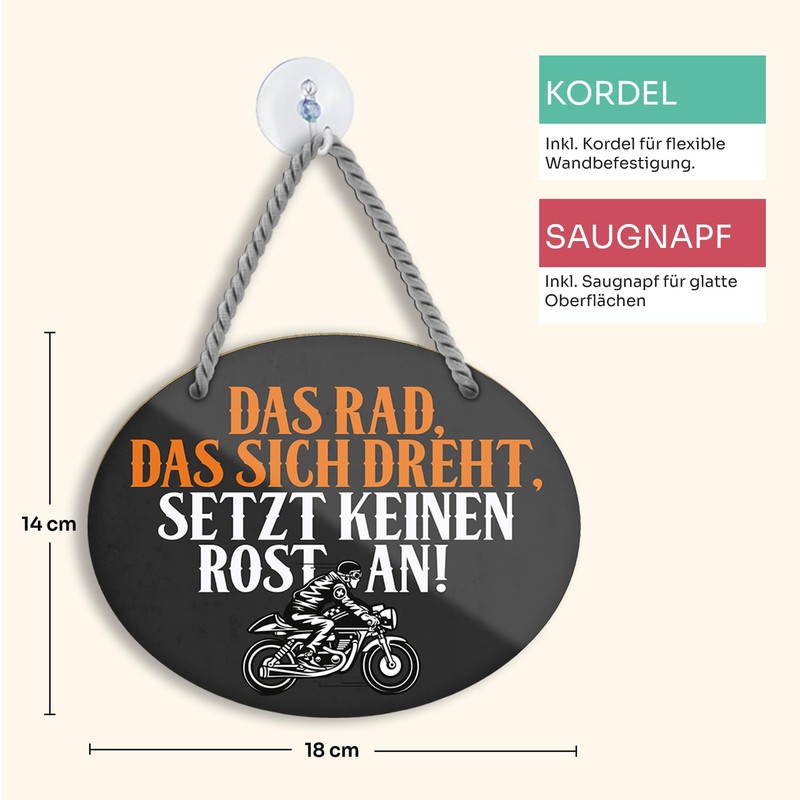 schilderkreis24 Tin Sign Funny Motorcycle Saying "Das Rad, das sich