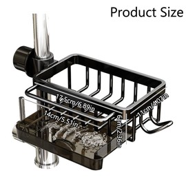 Kitchen Sink Faucet Organizer, Sponge Holder for Kitchen Sink with Hook, Hanging Faucet Drain Rack for Dishcloths, Sponges, and More (Black, Right)