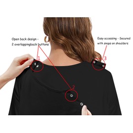 AVIIER Hospital Gowns for Women Open Back Tear Away Snaps 100% Cotton Nightgown Post Shoulder Surgery Dress Adaptive Clothing, Black, X-Large