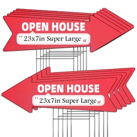 10 Pack Large Size Open House Red Arrow Yard Signs with Stakes-23 x 7.2 in Double Sided, Open House Real Estate Signs, Property Sale Directional Arrows Signs, WEATHER-PROOF