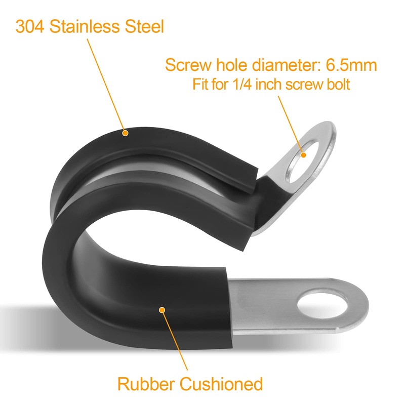 Cable Clamps Assortment Kit,50pcs Rubber Cushion Insulated Clamp.Stainless Steel Pipe