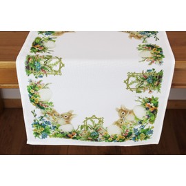 KAMACA Table Runner Spring Easter Flowers Rabbit Decor Easter Bunny Easter Eggs Colourful Washable Kitchen Dining Table Decoration (40 x 140 cm Easter Nostalgic)