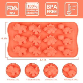 2 Sized Dinosaur Candy Molds Gummy Molds - Regular & Mini size Dinosaur Silicone Chocolate Molds BPA Free Nonstick Set of 5 Including Triceratops T-Rex Stegosaurus Brontosaurus