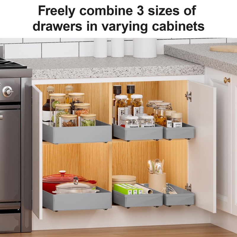 Delamu 3 Pack Pull Out Cabinet Organizer, 15.7" Deep Pull
