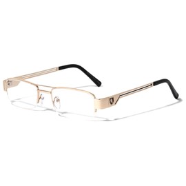 Dweebzilla Khan Slim Half Rim Rectangular Luxury Eyeglasses Clear Lenses (Gold & Black Frame, Clear Lenses)