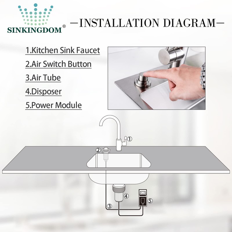 SINKINGDOM SinkTop Air Switch Kit (Long Full Brass Button) for