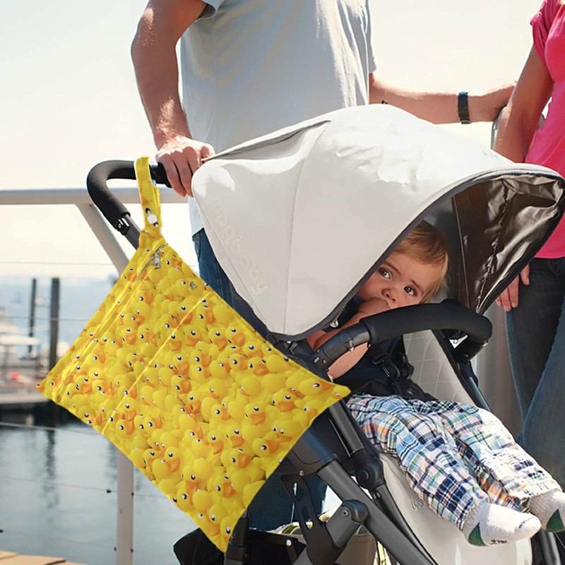visesunny Yellow Duck Toy 2Pcs Wet Bag with Zippered Pockets