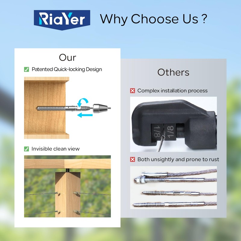 RiaYer 20 Pack Cable Railing Kit QuickLock,Invisible 180° Adjustable Right&Left