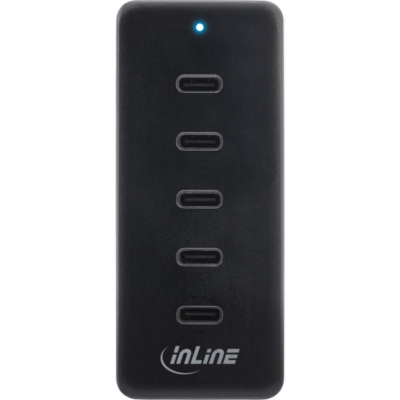 InLine 5-Port USB-C PowerHub, kompakte Ladegerät-Erweiterung für USB-C, intelligente Energieverteilung