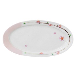 Hama Pottery 397455 Arita Pottery Ippo Kiln Oval Plate, Small, 8.3 x 4.3 inches (21 x 11 cm), Sakura Biyori
